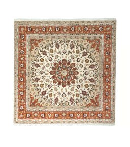 Full view of New Tabriz 50/60/70 Raj rug from Iran / Persia, 203 × 200 cm in Beige tones