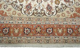 Full view of New Tabriz 50/60/70 Raj rug from Iran / Persia, 203 × 200 cm in Beige tones