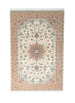 Full view of New Tabriz 50/60/70 Raj rug from Iran / Persia, 310 × 205 cm in Beige tones
