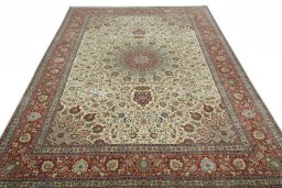 Surface texture of New Tabriz 50/60/70 Raj rug with natural Cork and intricate pattern