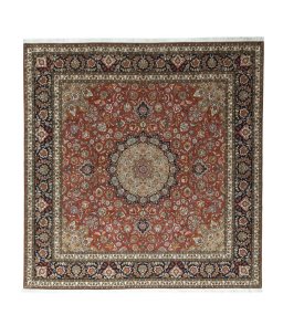 Full view of New Tabriz 50/60/70 Raj rug from Iran / Persia, 260 × 253 cm in Red tones