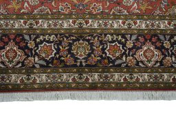 Full view of New Tabriz 50/60/70 Raj rug from Iran / Persia, 260 × 253 cm in Red tones