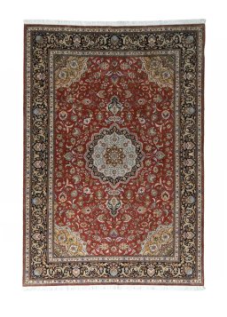 Full view of New Tabriz 50/60/70 Raj rug from Iran / Persia, 293 × 206 cm in Red tones