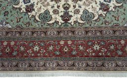 Full view of New Tabriz 50/60/70 Raj rug from Iran / Persia, 394 × 305 cm in Beige tones