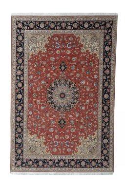 Full view of New Tabriz 50/60/70 Raj rug from Iran / Persia, 305 × 203 cm in Red tones