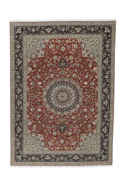 Full view of New Tabriz 50/60/70 Raj rug from Iran / Persia, 348 × 252 cm in Red tones