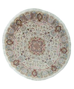 Full view of New Tabriz 50/60/70 Raj rug from Iran / Persia, 253 × 243 cm in Beige tones