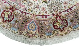 Full view of New Tabriz 50/60/70 Raj rug from Iran / Persia, 253 × 243 cm in Beige tones