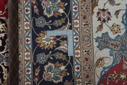 Backside of handmade New Tabriz 50/60/70 Raj rug showing knot structure and weave density