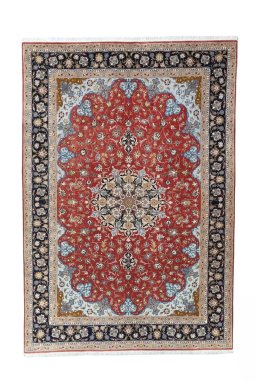 Full view of New Tabriz 50/60/70 Raj rug from Iran / Persia, 297 × 205 cm in Red tones