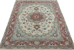 Surface texture of New Tabriz 50/60/70 Raj rug with natural Cork and intricate pattern