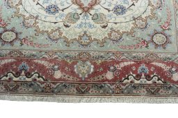 Full view of New Tabriz 50/60/70 Raj rug from Iran / Persia, 198 × 155 cm in Beige tones