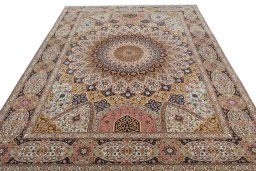 Surface texture of New Tabriz 50/60/70 Raj rug with natural Cork and intricate pattern