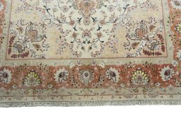 Full view of New Tabriz 50/60/70 Raj rug from Iran / Persia, 205 × 150 cm in Beige tones