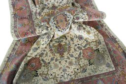 Surface texture of 2000s Tabriz 50/60/70 Raj rug with natural Cork and intricate pattern
