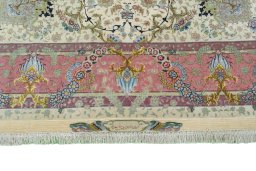 Full view of 2000s Tabriz 50/60/70 Raj rug from Iran / Persia, 214 × 151 cm in Beige tones
