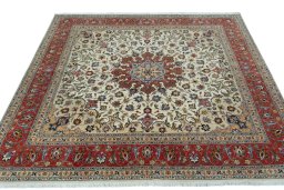 Surface texture of 2000s Tabriz 50/60/70 Raj rug with natural Cork and intricate pattern
