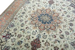 Backside of handmade 2000s Tabriz 50/60/70 Raj rug showing knot structure and weave density