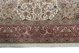 Full view of 2000s Tabriz 50/60/70 Raj rug from Iran / Persia, 306 × 206 cm in Beige tones