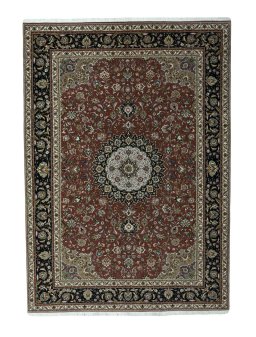 Full view of 2000s Tabriz 50/60/70 Raj rug from Iran / Persia, 301 × 214 cm in Red tones