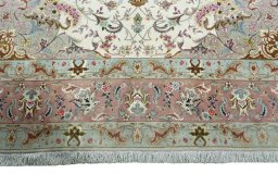 Full view of 2000s Tabriz 50/60/70 Raj rug from Iran / Persia, 352 × 248 cm in Beige tones