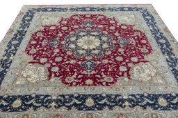 Surface texture of 2000s Tabriz 50/60/70 Raj rug with natural Cork and intricate pattern
