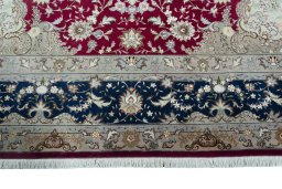 Full view of 2000s Tabriz 50/60/70 Raj rug from Iran / Persia, 251 × 251 cm in Red tones