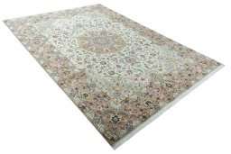 Close-up detail of 2000s Tabriz 50/60/70 Raj rug from Iran / Persia showing Cork weave