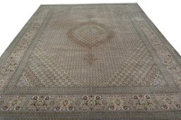 Surface texture of 2000s Tabriz 50/60/70 Raj rug with natural Cork and intricate pattern