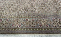 Full view of 2000s Tabriz 50/60/70 Raj rug from Iran / Persia, 407 × 303 cm in Beige tones