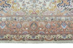 Full view of 2000s Tabriz 50/60/70 Raj rug from Iran / Persia, 408 × 291 cm in Beige tones