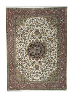 Full view of 2000s Tabriz 50/60/70 Raj rug from Iran / Persia, 344 × 253 cm in Beige tones