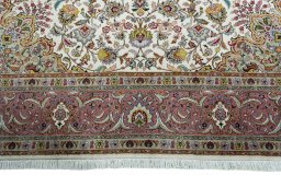 Full view of 2000s Tabriz 50/60/70 Raj rug from Iran / Persia, 344 × 253 cm in Beige tones