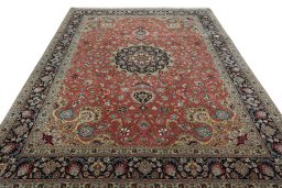 Surface texture of 2000s Tabriz 50/60/70 Raj rug with natural Cork and intricate pattern