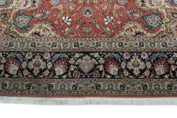 Full view of 2000s Tabriz 50/60/70 Raj rug from Iran / Persia, 348 × 251 cm in Red tones