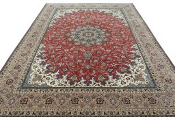 Surface texture of 2000s Tabriz 50/60/70 Raj rug with natural Cork and intricate pattern