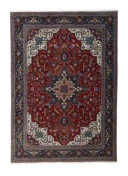 Full view of 2000s Tabriz 50/60/70 Raj rug from Iran / Persia, 356 × 252 cm in Red tones