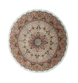 Full view of New Tabriz 50/60/70 Raj rug from Iran / Persia, 155 × 146 cm in Beige tones