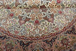 Full view of New Tabriz 50/60/70 Raj rug from Iran / Persia, 155 × 146 cm in Beige tones