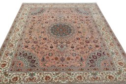 Surface texture of 2000s Tabriz 50/60/70 Raj rug with natural Cork and intricate pattern