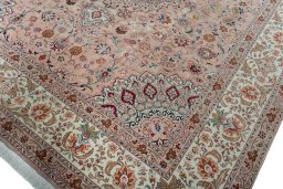 Full view of 2000s Tabriz 50/60/70 Raj rug from Iran / Persia, 297 × 253 cm in Red tones