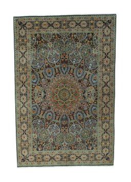 Full view of New Tabriz 50/60/70 Raj rug from Iran / Persia, 308 × 207 cm in Blue tones