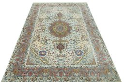 Surface texture of 2000s Tabriz 50/60/70 Raj rug with natural Cork and intricate pattern