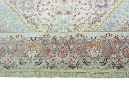 Full view of 2000s Tabriz 50/60/70 Raj rug from Iran / Persia, 300 × 198 cm in Beige tones
