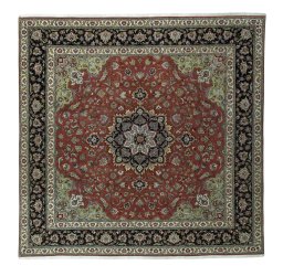 Full view of 2000s Tabriz 50/60/70 Raj rug from Iran / Persia, 294 × 300 cm in Red tones