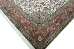 Full view of 2000s Tabriz 50/60/70 Raj rug from Iran / Persia, 344 × 251 cm in Beige tones