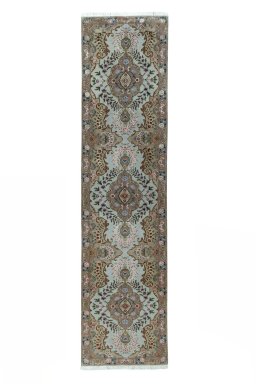 Full view of 2000s Tabriz 50/60/70 Raj rug from Iran / Persia, 343 × 85 cm in Blue tones