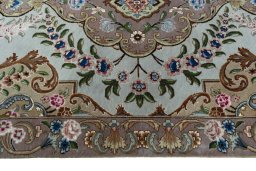 Full view of 2000s Tabriz 50/60/70 Raj rug from Iran / Persia, 343 × 85 cm in Blue tones