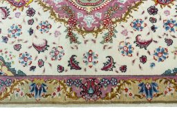 Full view of 2000s Tabriz 50/60/70 Raj rug from Iran / Persia, 87 × 60 cm in Beige tones