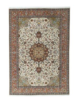 Full view of New Tabriz 50/60/70 Raj rug from Iran / Persia, 298 × 208 cm in Beige tones